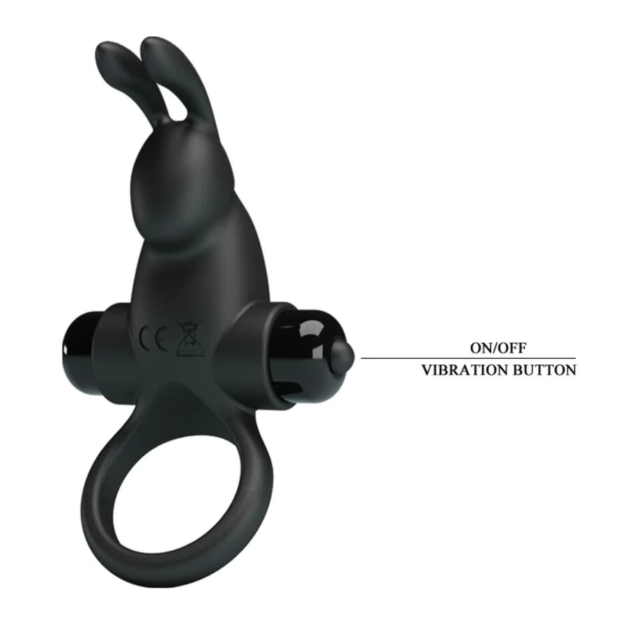 PRETTY LOVE - ANELLO VIBRANTE + STIMOLATORE CLITORIDEO CONIGLIO 10 VIBRAZIONI NERO